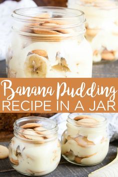 banana pudding in a jar with almonds and bananas