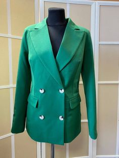 Classy Old Money Style Blazer for Women, Green Formal Buttoned Blazer for Women, Business Casual Blazer Woman - Etsy Double Breasted Long Sleeve Career Suit, Green Blazer Dress For Work In Fall, Chic Green Blazer Dress For Office, Elegant Green Double-breasted Blazer, Elegant Green Blazer Dress For Work, Elegant Green Blazer Dress For Fall, Green Double-breasted Outerwear With Double Button Closure, Green Winter Blazer For Work, Green Winter Workwear Blazer