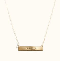 Personalize your own Able necklace! This crowd-favorite necklace features a customizable bar hanging on a chain– made with you in mind and great for layering! Available in 14k gold-fill 16-19" 1.1mm 14k gold-fill adjustable chain, 30 x 5mm gold-fill bar Available for personalization– up to 10 letters Our jewelry is skillfully crafted by hand in Nashville, TN. Slight variations add to the uniqueness of each piece. Personalized products, including stamped jewelry, are final sale and cannot be retu Elegant Everyday Bar Necklace With Custom Name, Personalized Gold Bar Necklace For Everyday, Personalized Gold Bar Necklace With Name, Classic Personalized Bar Necklace With Rectangular Pendant, Gold Bar Necklace With Rectangular Pendant For Personalized Gift, Special Occasion Jewelry, Bar Necklace Personalized, Gift Card Shop, Stamped Jewelry