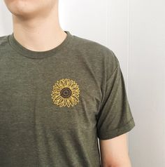 Sunflower Embroidery T-Shirt | Etsy Casual Crew Neck T-shirt With Custom Embroidery, Relaxed Fit Cotton T-shirt As Gift, Green Embroidered Text Short Sleeve T-shirt, Green Crew Neck T-shirt With Custom Embroidery, Trendy Cotton T-shirt With Custom Embroidery, Everyday Cotton T-shirt With Embroidered Graphics, Embroidered Green Cotton T-shirt, Summer Everyday T-shirt With Embroidered Text, Green Embroidered Cotton T-shirt