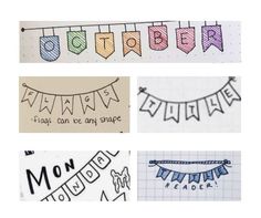 four different types of paper with the words happy birthday on them and some bunting