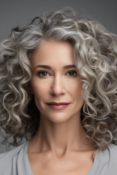 Create a timeless look with voluminous barrel curls styled with a center parting. Achieve the desired curls using a barreled curling iron and set them in place with medium-hold hairspray. Click here to check out more flattering curly hairstyles for women over 60. Curly Hairstyles White Women, Curly Gray Hair Over 50 Curls, Mid Length Curly Hairstyles, Timeless Hairstyles, Grey Hair Over 50, Shoulder Length Curly Hair, Hair Cuts For Women