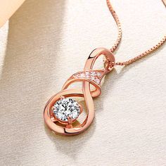 Customized Infinity Birthstone Necklace In Rose Gold Rose Gold Alloy Jewelry For Anniversary, Valentine's Day Rose Gold Alloy Jewelry, Rose Gold Metal Necklace For Anniversary, Rose Gold Metal Necklaces For Anniversary, Anniversary Rose Gold Metal Necklace, Rose Gold Alloy Necklaces, Rose Gold Round Alloy Necklaces, Round Alloy Jewelry For Mother's Day, Mother's Day Anniversary Alloy Jewelry