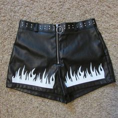 Nwot Shein Small Black Faux (Fake) Leather White Flames Biker Mini Shorts Zip Front Polyester, Polyurethane Smoke Free Home Inseam: 2" Waist Laying Flat Across: 14" Rise: 11" White Flames, Shein Shorts, Mini Shorts, Cute Shorts, Black Faux Leather, Faux Leather, Black White, Womens Shorts, Black And White