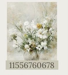 a painting of white and yellow flowers in a vase with the number fifteen on it