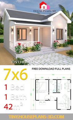 the tiny house plan is available for free and has three bedroom, two bathroom and one living