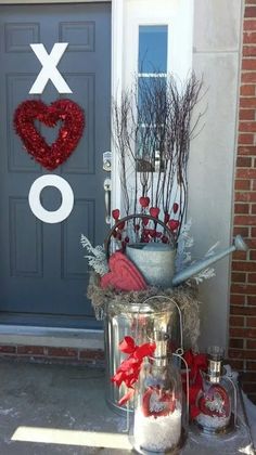 a front door decorated for valentine's day