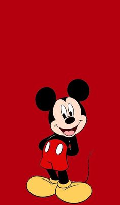 the mickey mouse wallpaper is red and yellow