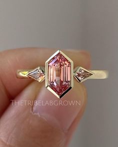 2 CT Elongated Hexagon Cut Pink Moissanite Engagement Ring, 14k Gold Bezel Set Ring ,side Kite Cut Moissanite Ring, Three Stone Wedding Ring - Etsy Pink Moissanite Engagement Ring, Pink Moissanite Ring, Bezel Set Engagement Ring, Hexagon Diamond, Bezel Set Ring, Pink Sapphire Ring, Engagement Ring Cuts, Moissanite Ring, Pink Stone