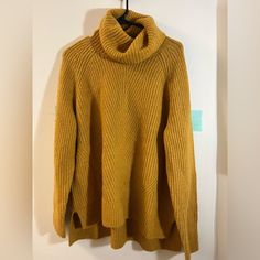 Size Xl, Never Worn With Tag (Lowest Price, Only On Poshmark For 2 Weeks) Cozy Oversized Yellow Tops, Cozy Oversized Yellow Top, Oversized Long Sleeve Mustard Sweater, Oversized Mustard Long Sleeve Sweater, Mustard Oversized Long Sleeve Sweater, Cable Turtleneck Sweater, Ribbed Turtleneck Top, Green Turtleneck Sweater, Alpaca Wool Sweater