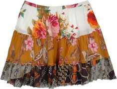 Wild Flowers Tiered Short Skirt with Elastic Waist Cotton Floral Print Tiered Mini Skirt, Floral Print Cotton Tiered Mini Skirt, Casual Multicolor Tiered Skirt, Multicolor Tiered Skirt With Floral Print, Summer Multicolor Ruffled Mini Skirt, Multicolor Tiered Bottoms For Spring, Multicolor Floral Print Cotton Mini Skirt, Multicolor Cotton Mini Skirt With Floral Print, Bohemian Floral Print Cotton Mini Skirt