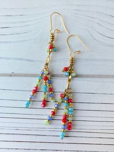 Lenora Dame Firecracker Earrings - Etsy Gold Beaded Earrings With Ear Wire For Party, Nickel-free Czech Glass Beaded Earrings For Parties, Nickel Free Czech Glass Beaded Earrings For Party, Gold Beaded Earrings With Colorful Beads, Gold Nickel-free Beaded Earrings For Party, Gold Beaded Earrings With Colorful Beads As Gift, Gold Beaded Earrings With Dangling Beads For Celebration, Gold Dangle Earrings With Colorful Beads, Gold Earrings With Colorful Beads For Party