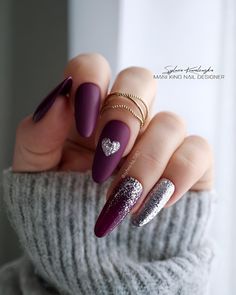 Nail Art Viola, Dark Fall Nails, Purple And Silver Nails, Ongles Gel Violet, Autumn Manicure, Dark Purple Nails, Plum Nails, Violet Nails, Purple Nail Art