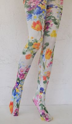 Floral Tights, Sheer Socks, Midnight Garden, Tulip Print