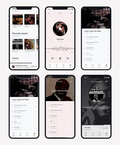 four screens showing the different music player options on their iphone's screen, with one being an mp3 player