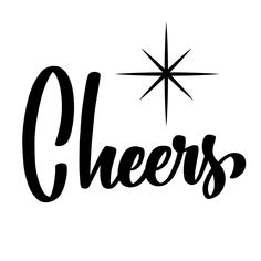 the word cheers written in black ink with a star above it on a white background