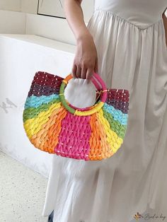 Bird in Bag - Bohemian Woven Straw Handbag - Vibrant Colors, Spacious Top Handle Satchel, Ideal for Travel and Vacation Photography - Womens Fashion Bag Vacation Photography, Straw Handbags, Professional Gifts, Women Bags Fashion, Tote Pattern, Tote Bag Pattern, Bird In Bag, Square Bag, Retro Design