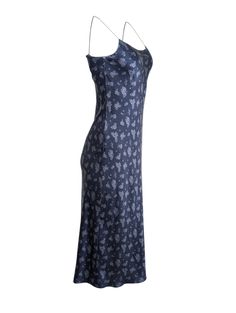 Embrace casual elegance with this sultry slip dress from Vince. Crafted from soft and luxurious silk, this romantic navy number boasts a dainty floral print and a chic draped neckline. Keep it casual with sandals or dress it up with kitten heels and a sparkly clutch. Size XS 100% Silk Unlined Pullover Spaghetti straps Midi length Cowl neck Pilling throughout Bust 30.5" Waist 29" Shoulder to hem 49" Blue Spaghetti Strap Maxi Dress With Bias Cut, Blue Maxi Dress With Spaghetti Straps And Bias Cut, Elegant Floral V-neck Slip Dress, Elegant V-neck Floral Print Slip Dress, Evening Maxi Slip Dress With Floral Print, Evening Floral Print Maxi Slip Dress, Floral Print Maxi Length Slip Dress For Evening, Evening V-neck Slip Dress With Floral Print, Floral Print Slip Dress With Spaghetti Straps For Evening