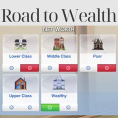 a screen shot of the road to weathh app, which shows different types of houses