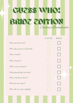 a green and white checklist with the words guess who brid lotion?