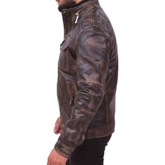 [additional] Navy Flight Men G-1 Distressed Brown Bomber Leather Jacket 100% Real Leather, Premium Stitching Throughout, Classic Style, High-Quality Zipper, Free Shipping. Our jacket is made with the best products available that tend to enhance its beauty. QUALITY: The leather jacket is made with the best quality leather which is not only durable but also resistant to tear. It can also endure harsh environmental conditions and would look exactly the same for years and years. 100% SCREEN ACCURATE Rugged Brown Outerwear For Motorcycling, Rugged Distressed Brown Leather Biker Jacket, Brown Double-breasted Leather Outerwear, Mens Black Jacket, Cafe Racer Jacket, Biker Aesthetic, Brown Leather Military Outerwear, Luxury Leather-lined Men's Biker Jacket, Racer Jacket