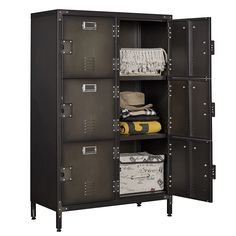 PRICES MAY VARY. 【Large Storage Capacity】: Metal Locker 47.3"H x 29.5"W x 13.8"D. Equipped with 6 separate compartments, it can meet your needs for storing different sized items and meet most of your daily needs. Store handbags, coats and more. 【Industrial Style Design】The metal locker is designed in industrial style, the retro color will make your eyes shine and love this stylish look. 【Unique Design】Steel locker doors are equipped with ventilation fans and adjustable stand feet, and the ventil Boys Bedroom Organization Ideas, 3 Bed In One Room Ideas, Rock Roll Decor, Industrial Apartment Decor, Employee Lockers, Industrial Home Offices, Football Bedroom, Home Lockers, Steel Locker