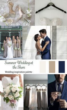 a collage of wedding photos with the words summer wedding at the shore