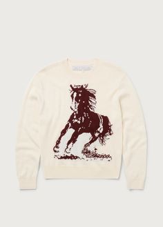 Running Horse Knit Sweater | Oatmeal | Lone Star Cafe | One Of These Days Knit Artwork, Star Cafe, Running Horse, Running Horses, Jacquard Knit, Lone Star, Crewneck Sweater, Crew Neck Sweater, Knit Sweater