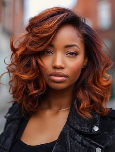 Top Hair Colors for Dark Skin Tones: Perfect Shades for Every Season Ginger Hair Color On Natural Hair, Hair Color Ideas Natural Curly Hair, Fall Hair On Black Women, Black Ginger Hairstyles, African American Fall Hair Color, Ginger Brown Hair Color On Black Women, Fall Color Hair Ideas For Black Women Natural, Cognac Hair Color African American