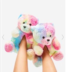 Nwt Tie Dye Pastel Teddy Bear Slippers Hugging Your Foot They Are Unbearable Not To Purchase Slippers Are A Medium/Large Eight Through 12 Pastel Teddy Bear, Teddy Slippers, Teddy Bear Slippers, Fluffy Shoes, Dolls Kill Shoes, Bear Slippers, Shoe Last, Fur Slippers, Birthday Wishlist