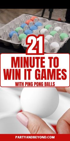 someone holding an egg in their hand with the words 21 minute to win it games