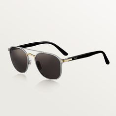 CRESW00404 - C de Cartier Sunglasses - Combined black and gold, matte ruthenium-finish frame, smooth golden-finish bridge, dark gray lenses - Cartier Cartier Sunglasses, Expensive Jewelry Luxury, Gray Lenses, Gold C, نظارات شمسية, Expensive Jewelry, Gold Sunglasses, Grey Lenses, Eyewear Sunglasses