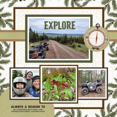 there are pictures of people and vehicles on this page with the words explore above them