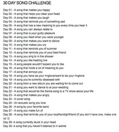 the 30 day song challenge is shown in black and white