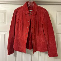 Brand New! Red Leather Jacket With Button Closure For Winter, Classic Red Leather Jacket With Button Closure, Red Leather Jacket With Button Closure For Fall, Red Leather Jacket With Button Closure For Work, Casual Red Leather Jacket For Work, Coldwater Creek, Leather Jackets, Jackets & Coats, Jackets For Women