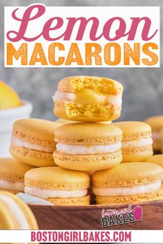 lemon macaroons stacked on top of each other with the title in the middle