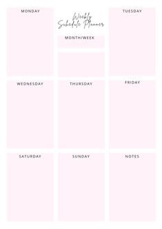 a pink and white calendar with the words monday, friday, sunday, and saturday written in