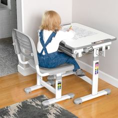 This aweomse interactive desk and chair station combines fun and safety for kids of varying age and size.Features Ergonomics - Comfortably designed and height adjustable to avoid unhealthy slouching Age Recommendation - This desk and chair station is recommended for children ages 3-10. Both desk and chair have a height adjusting system that grows with your child Material - Both desk and chair have solid steel frames for sturdiness and stability Storage - Large organized pull out drawer for stori Home School Organization, First Day Of Homeschool, Childrens Desk And Chair, Kids Table Chair Set, Kids Study Desk, Homeschool Room Ideas, Smart Desk, Homeschool Fun, Desk Riser