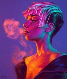 Angel Ganev, Pop Art Paintings, Colorful Pop Art, Internet Art, Digital Painting Portrait, Neon Painting, Arte Cyberpunk, Arte Sketchbook, Neon Art