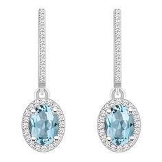 Top Choice Gems  7x5mm Aqua and Diamond Hugger Hoop Dangle Earrings A striking addition to any fine-jewelry wardrobe, this sterling silver earring showcases a diamond-haloed aquamarine that dangles from a diamond-accented hoop.         Each approx. 1"L x 1/4"W      Stamped .925; sterling silver; rhodium plating     Pierced with hugger-style leverbacks    Stone Information       All sizes and weights approximate     Aqua: Oval; 1.44ct     Diamond: Round; 0.32ct; GH color, I2-I3 clarity Formal Sterling Silver Halo Hoop Earrings, Fine Jewelry Oval Sterling Silver Earrings, Oval Sterling Silver Earrings Fine Jewelry, Elegant Oval Hoop Earrings With Gemstone, Sterling Silver Halo Drop Earrings, Sterling Silver Oval Diamond Earrings, Classic Sterling Silver Hoop Earrings With Gemstone, Classic Sterling Silver Gemstone Hoop Earrings, Sterling Silver Oval Hoop Earrings Fine Jewelry