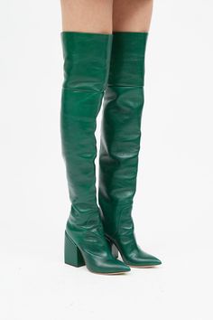 Petar Petrov // Green Leather Thigh High Boot – VSP Consignment Fitted Green Knee-high Boots, Chic Green Knee-high Boots, Green Fitted Thigh-high Boots, Green Knee-high Heeled Boots, Green Leather Heeled Boots For Party, Green Pointed Toe Heeled Boots For Winter, Chic Green Pointed Toe Boots, Green Leather Heeled Boots With Pointed Toe, Green Knee-high Heeled Boots For Fall