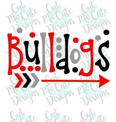 the word bulls in red and black with an arrow pointing to it's left