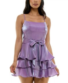 Score a must-have party look with this tiered fit & flare dress from B Darlin. Middle School Dance Dresses, Purple Short Dress, Middle School Dance, Purple Mini Dress, School Dance Dresses, Dress Amazon, Dark Lavender, Dresses Purple, Purple Mini Dresses