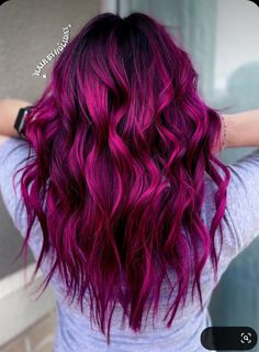 Hair Color Ideas For Round Faces, Wild Orchid Hair Color, Raspberry Balayage, Purple Magenta Hair, Magenta Balayage, Purple Hair Inspiration, Cherry Highlights, Vacay Hair