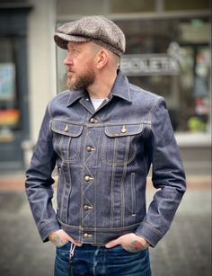 Flat Cap Men Outfit, Denim Outfit Men, Men's Denim Style, Levis Outfit, Denim Shirt With Jeans, Denim Wear, Riders Jacket, Vintage Denim Jacket