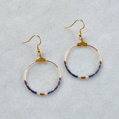 Beaded Hoop Earrings, Navy Beaded Earrings, Bohemian Earrings, Beaded Earrings, Mini Hoop Earrings, Adjustable Hoop Beaded Earrings With Dangling Beads, Adjustable Hoop Earrings With Tiny Beads, Hoop Earrings With Tiny Beads, Adjustable Circular Beaded Earrings With Tiny Beads, Bohemian Blue Hoop Earrings With Tiny Beads, Blue Bohemian Hoop Earrings With Tiny Beads, Blue Dangle Hoop Earrings With Tiny Beads, Small Hoop Beaded Earrings For Everyday, Bohemian Beaded Hoop Earrings For Everyday