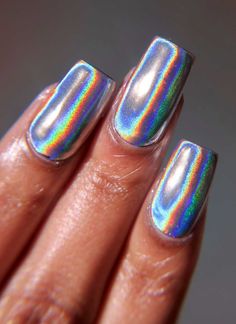 Holographic Powder: "Holo-Chrome" (15 Micron) - Premium Holo Powder Holy holographic – we've finally outdone ourselves! Behold the 15-micron Holo. It's an absolute wonder for the holo-lover to see and since its grain is SO fine - it will show off a noticeably different holo effect than the original 20 micron – so much so we've nicknamed it the "Holo-Chrome" effect. This is truly THE finest holo around. Our Premium Holo Powders are made with the highest quality and contain no fillers! Just pure n Silver Holographic Nails, Nail Art Box, Magic Dust, Unicorn Nails, Glitter Pigment, Nail Art Disney, Chrome Powder, Nail Powder, Holiday Nail Art