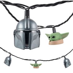 star wars lights with the child's yoda helmet and baby yoda head