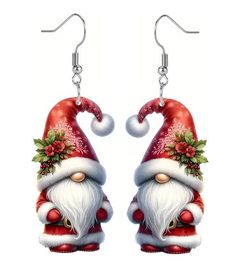 Experience the magic of the holiday season with our Christmas Acrylic Earrings - Santa Gnome! These festive earrings, measuring 0.5 x 1.2 inches, are lead and nickel compliant, making them safe and comfortable to wear. With their adorable design, they are sure to add a touch of charm to any outfit. Get ready to spread joy and cheer with these must-have earrings! Santa Clause Earrings, Santa Crystal Earrings, Faux Christmas Earrings, Gnome Earrings For Christmas, Wooden Grinch Earrings, Christmas Gonk Earrings, Christmas Reef Earrings, Chriatmas Earrings, Noel Earrings