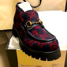 Gucci Covered Wool Buck Style Boots. Fabric Upper And Rubber Chunky Sole. Can Be Unisex. Know Your Gucci Size. Come W/ Dust Bags, Gucci Box And Bag( If Requested) Khaki Boots, High Fashion Men, Gucci Shoes, Shoe Art, Boots And Sneakers, Black Men Fashion, Mens Accessories Fashion, New Shoes, Boots Men